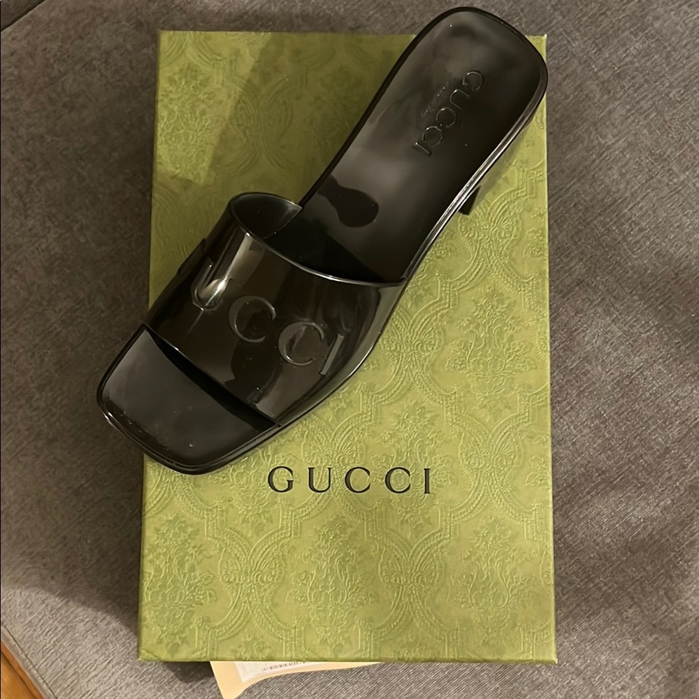 Gucci Glossy Black Slide Sandals